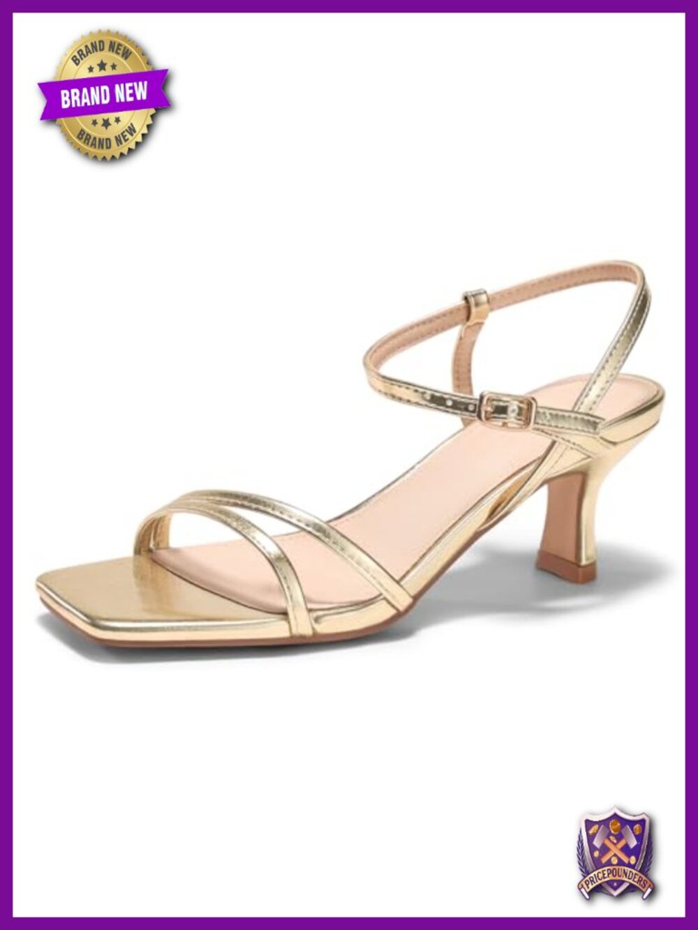 Strappy Low Kitten Heels Square Open Toe Sandals Ankle Strap Faux Leather